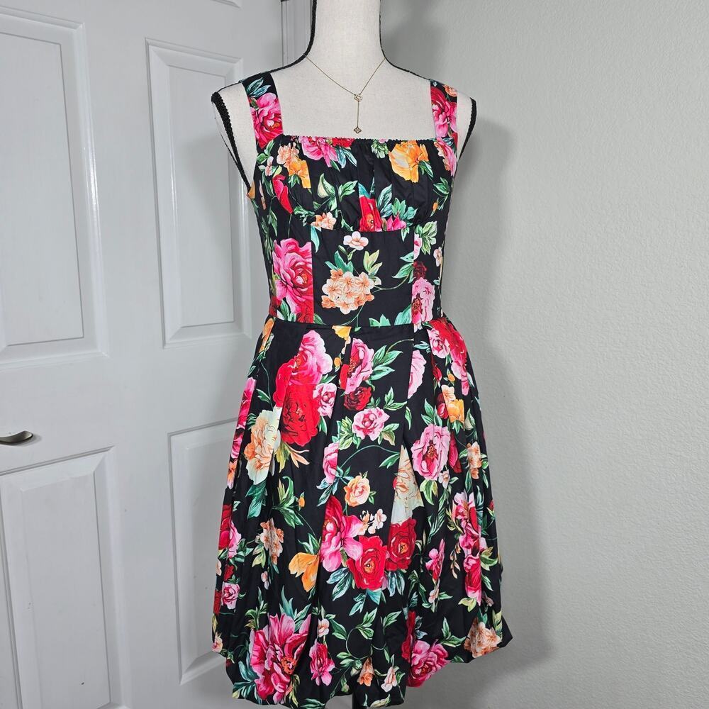 Women's Floral Mini Dress Bubble Hem Rose Print S Coquette Barbiecore Romantic